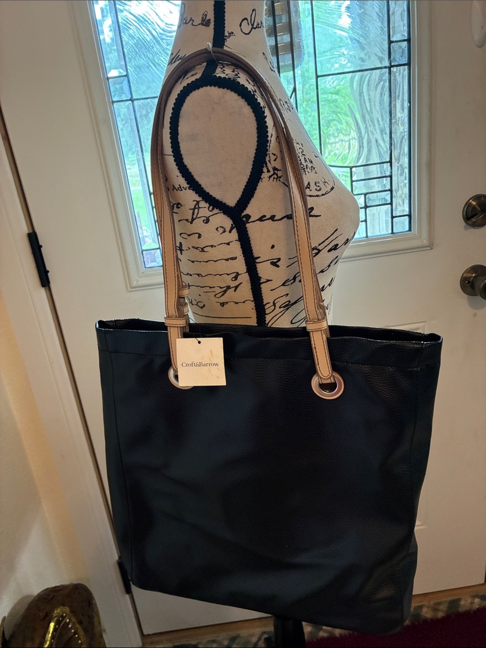 croft & barrow Black Tote with Tan Straps